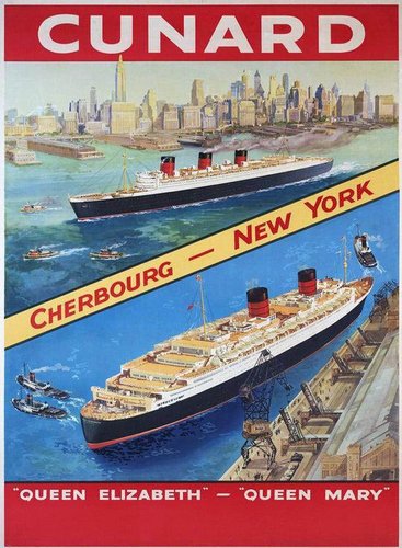 Cunard Queen Elizabeth and Queen Mary, 1946, Poster for sale at Pamono