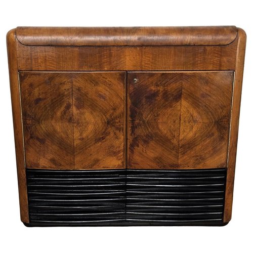 Meuble TV Design 70/80 - Marbré Bois De Loupe Et Dessus Miroir - 90x45x42cm