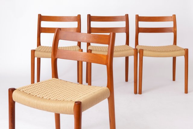 Vintage Danish Model 84 Chairs in Teak and Paper Cord by Niels Otto ...