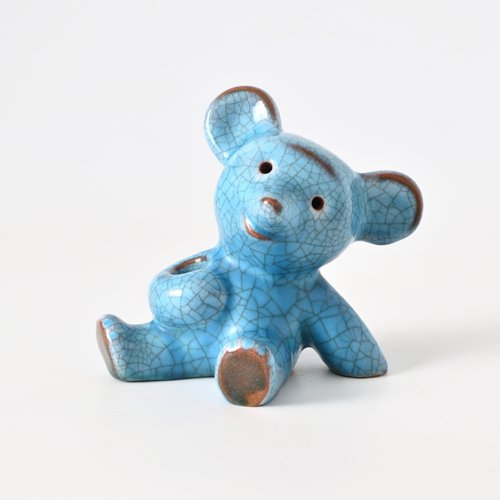 Blue Crackle Glaze Bear Figurine by Walter Bosse for Karlsruher