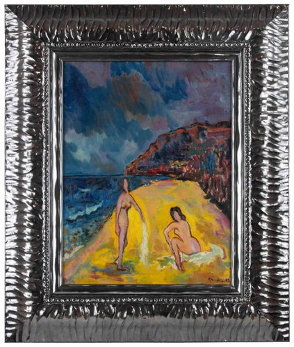 Sirio Pellegrini, Nudes on the Beach, Oil on Board, 1961 for sale at Pamono
