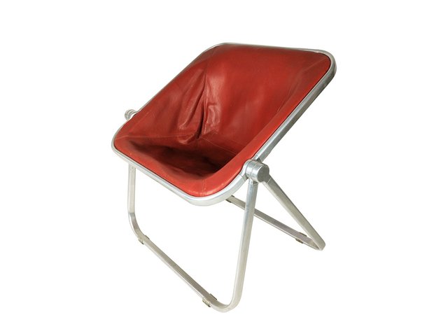 Red Skai and Aluminum Plona Folding Chair by G. Piretti for