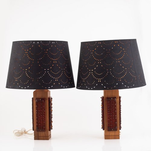 Ateljé Glas and Trä, Pair of Table Lamp in Teak and Glass Sweden  1970