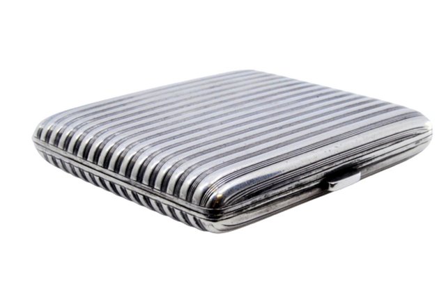 Fluted Silver Cigarette Case with Gold Interior for sale at Pamono