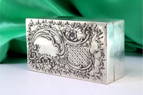 antique silver tobacco box Silver Tobacco Box with Raised Floral Motifs