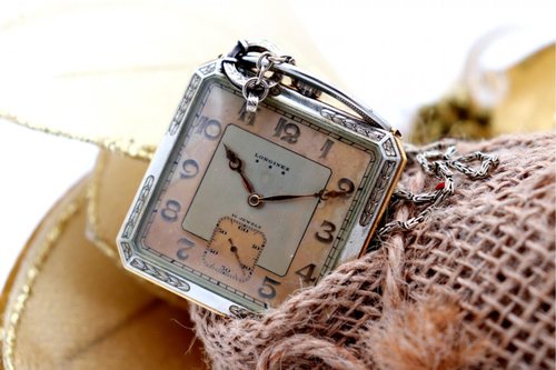 Two-Tone Gold Square Pocket Watch from Longines