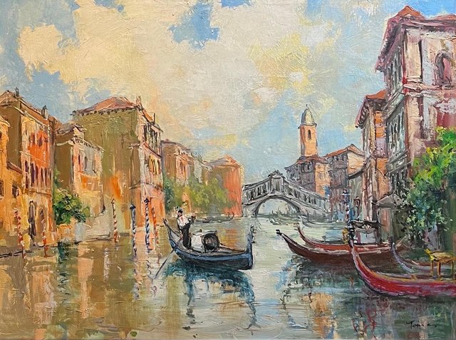 Joseph Meneses Tapias, Venice, 1950s, Oil on Canvas for sale at Pamono