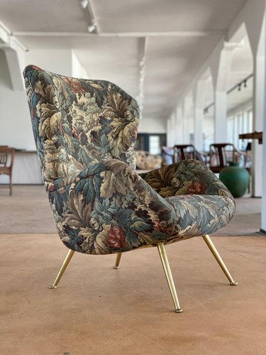 Moderner Italienischer Midcentury Ohrensessel mit Blumenmuster aus Jacquard-Stoff, 1950er bei Pamono kaufen