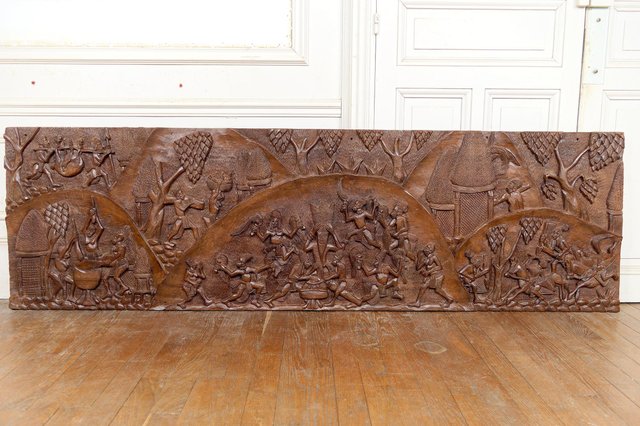 Cameroonian Bamoun Artist, Carved Monoxyle Bas-Relief Panel, 1960s