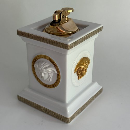 White and Gold Table Lighter Gorgona by Versace for Rosenthal