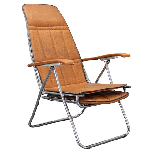 Vintage Italian Folding Lounge Chair in Leatherette, 1970s for
