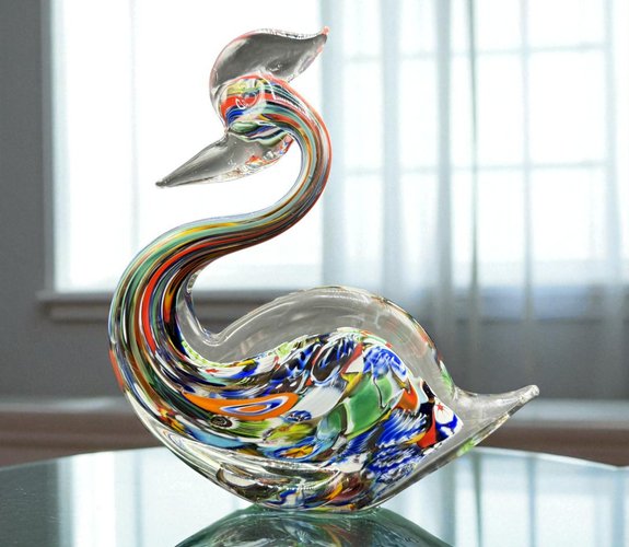 Murano Duck Sculpture with Colored Murrine in Blown Glass for sale