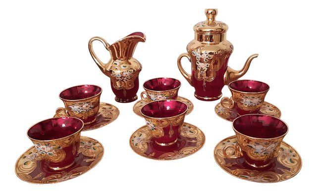 Juego de café de cristal de Murano, oro y cerámica de Murano para