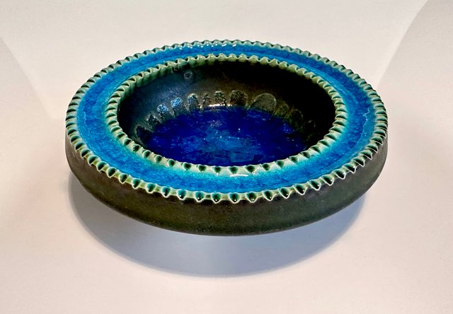 Rimini Blue Glazed Ceramic Art Bowl with Broken Glass Inlay, 1960s for ...