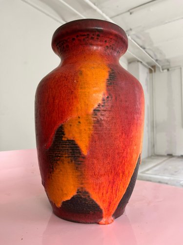 Orange and Red Model 7312-30 Fat Lava Vase from Carstens Keramik