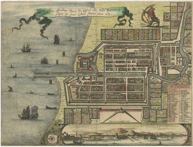 Map of Batavia and Castle on Java by Isaac De Lobel, 1669 for sale at ...