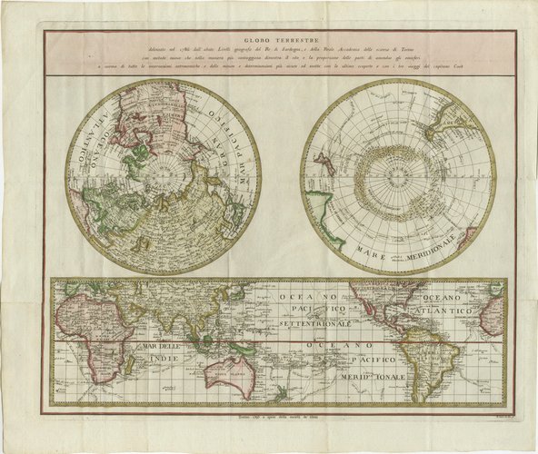 World Map Featuring Captain Cooks Exploration Routes and Polar Views ...