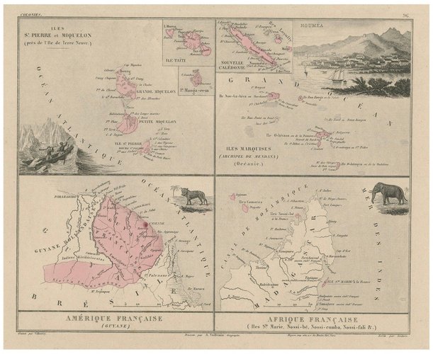 Antique Map of French Colonies La France, 1874 for sale at Pamono