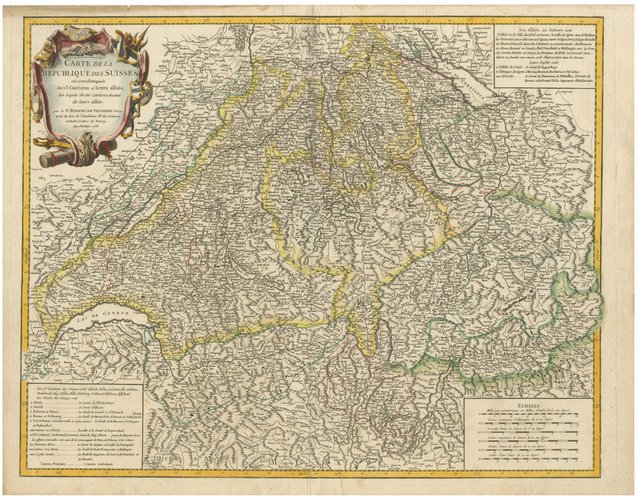 Map of the Swiss Confederation by Robert De Vaugondy, 1756 for sale at ...