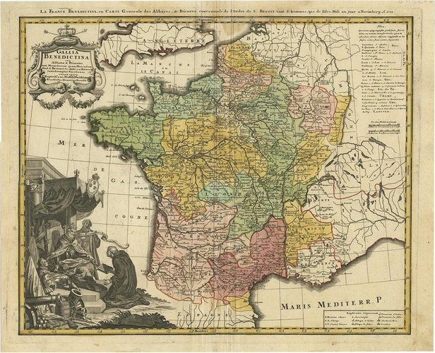 Antique Map of France by Homann, 1738 for sale at Pamono