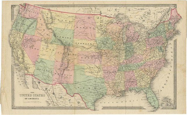 Antique Map of the United States by Titus, 1871 for sale at Pamono
