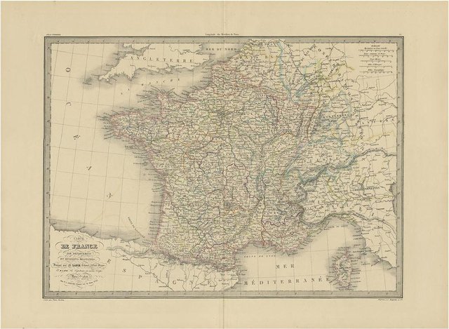 Antique Map of France by Lapie, 1842 for sale at Pamono