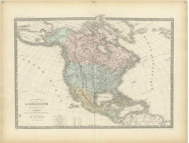 Antique Map of North America by Levasseur, 1875 for sale at Pamono