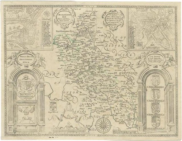 Antique Map of Buckinghamshire, England, 1743 for sale at Pamono