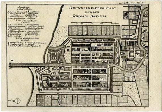 Antique Map of Batavia and the Castle in the Dutch East Indies, 1763 ...