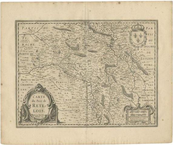Antique Map of Rethel attributed to Janssonius, 1657 for sale at Pamono