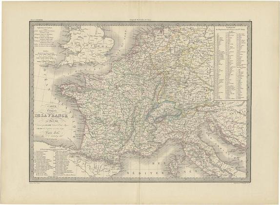 Antique Map of France with Surrounding Countries, 1842 for sale at Pamono