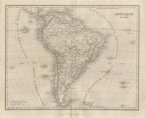 Antique Map of South America by Balbi, 1847 for sale at Pamono
