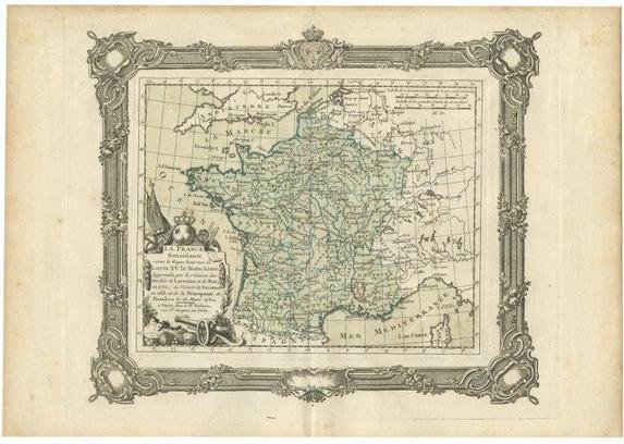 Antique Map of France Under the Reign of Louis XV by Zannoni, 1765