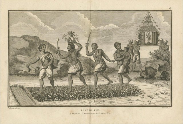 Poisson, Hindu Fire-Walking Ceremony in Honor of Dharma Raja, Engraving ...