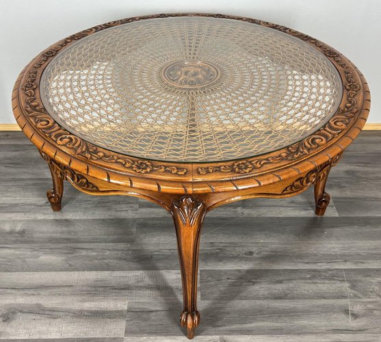 Vintage French Coffee Table with Glass Top for sale at Pamono