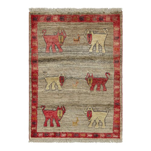 Vintage Middle Eastern Beige and Red Gabbeh Rug with Animal Pictorial ...
