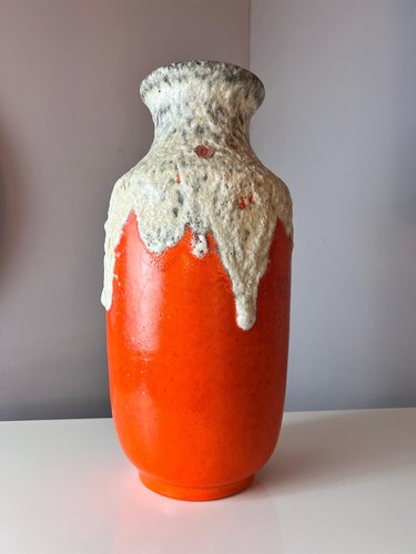 Orange White Model 1439/40 Fat Lava Vase from Uebelacker Keramik