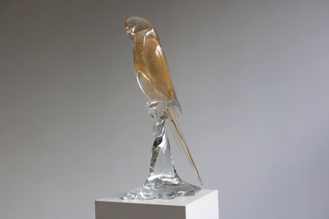Murano Glass Parrot Sculpture with Gold Leaf by Gambaro E Poggi