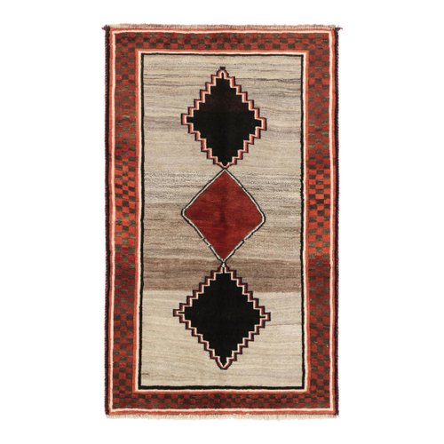 Gabbeh Diamond Pattern Vintage Middle Eastern Red and Black Gabbeh Rug with Diamond Medallions ...