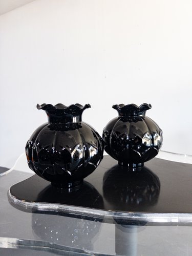 Schwarze Art Deco Glasvase von Edvin Ollers für Elme Glasbruk, Schweden, 1920er-1930er bei Pamono kaufen