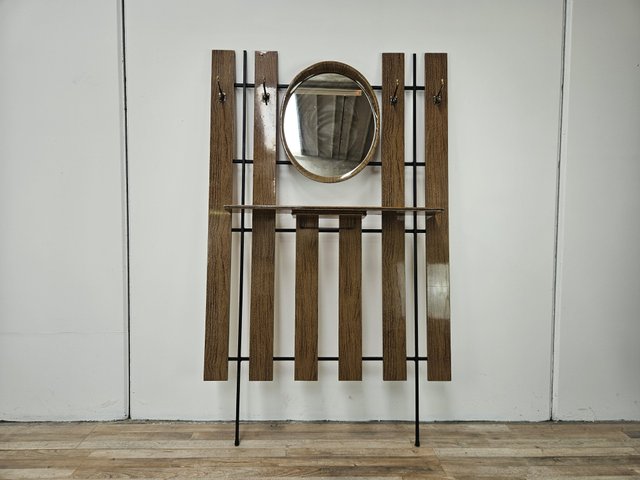 HAKU Möbel Appendiabiti Da Parete Vintage Con Specchio | L 52 X A 80 X P 10 Cm | 3 Ganci, MDF E Metallo, Stile Industriale