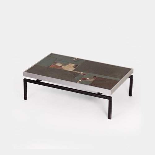 Brutalist Coffee Table with Aluminum Edge by Paul Kingma, 1960s