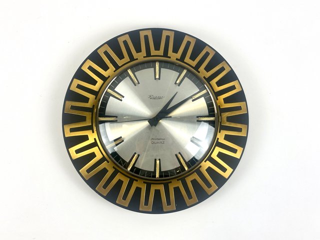 Mid-Century Modern Sunburst Wall Clock in Brass Chrometron from