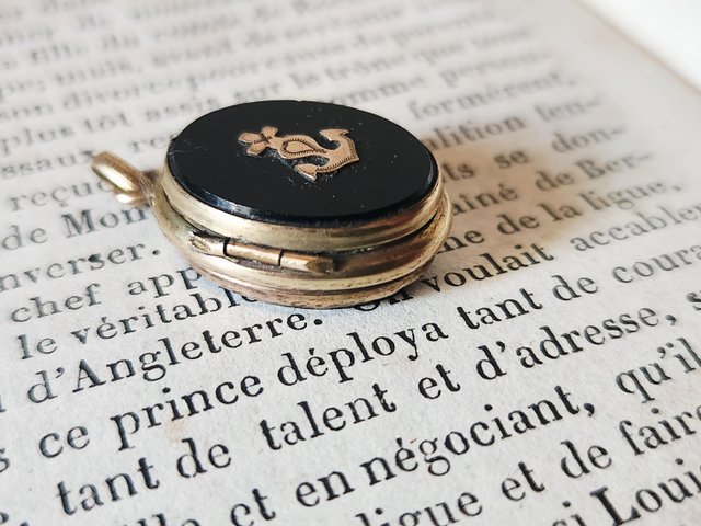 French Victorian Onyx Maritime Lucky Charm Locket with Gold-Filled ...