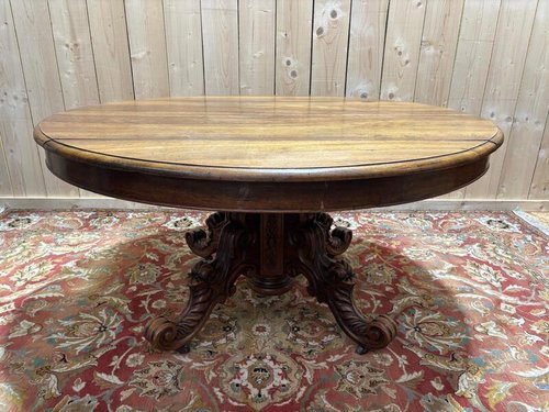 Napoleon III Oval Dining Table with Central Leg for sale at Pamono