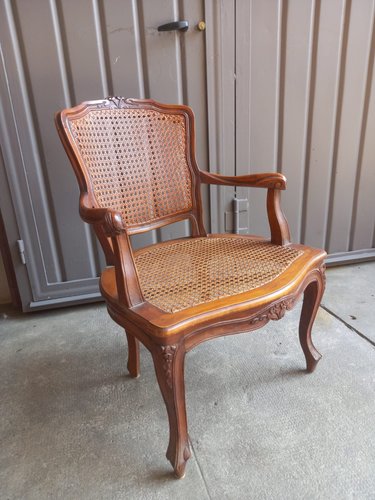 Poltrona vintage in stile barocco in paglia di Vienna intrecciata