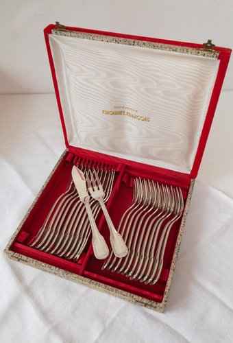Vintage Pearls Fish Cutlery Set by François Frionnet, 1930s, Set