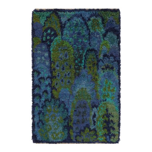 Vintage Swedish Blue and Green Rya Rug with Scale Pattern for sale at ...