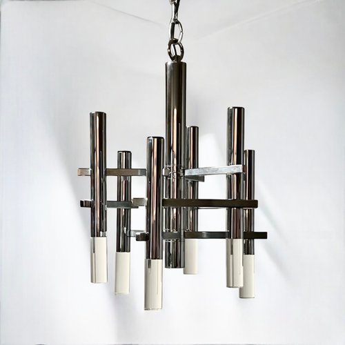 Hanging Lamp in Chromed Metal and Acrylic Glass by Gaetano