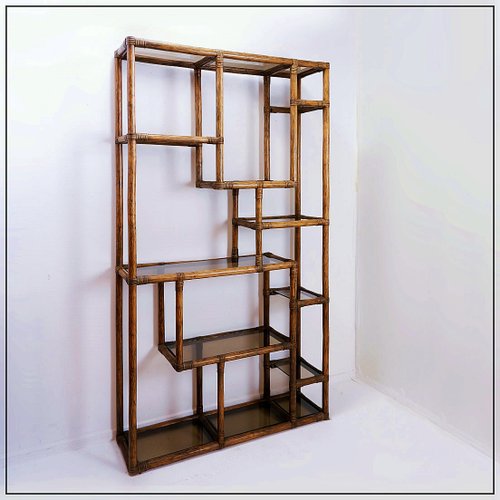 Deconstructed Bamboo and Smoked Glass Shelf, 1970s for sale at Pamono